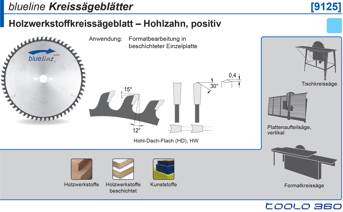 AKE 9125 Holzwerkstoff-Kreissägeblätter - Hohlzahn, positiv